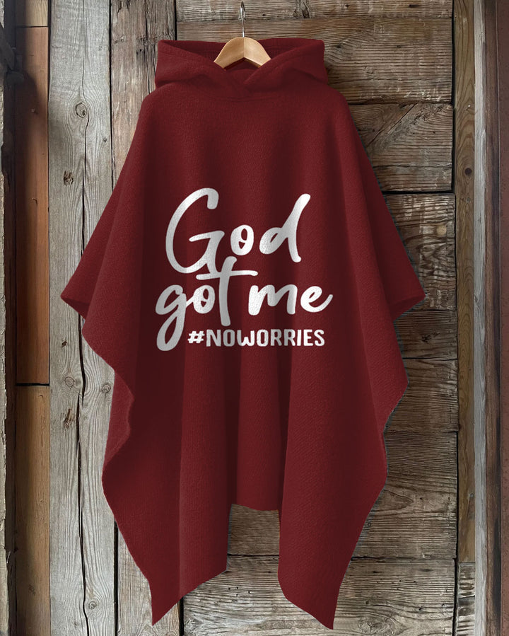 Letter God Got Me Hooded Warm Shawl Cape