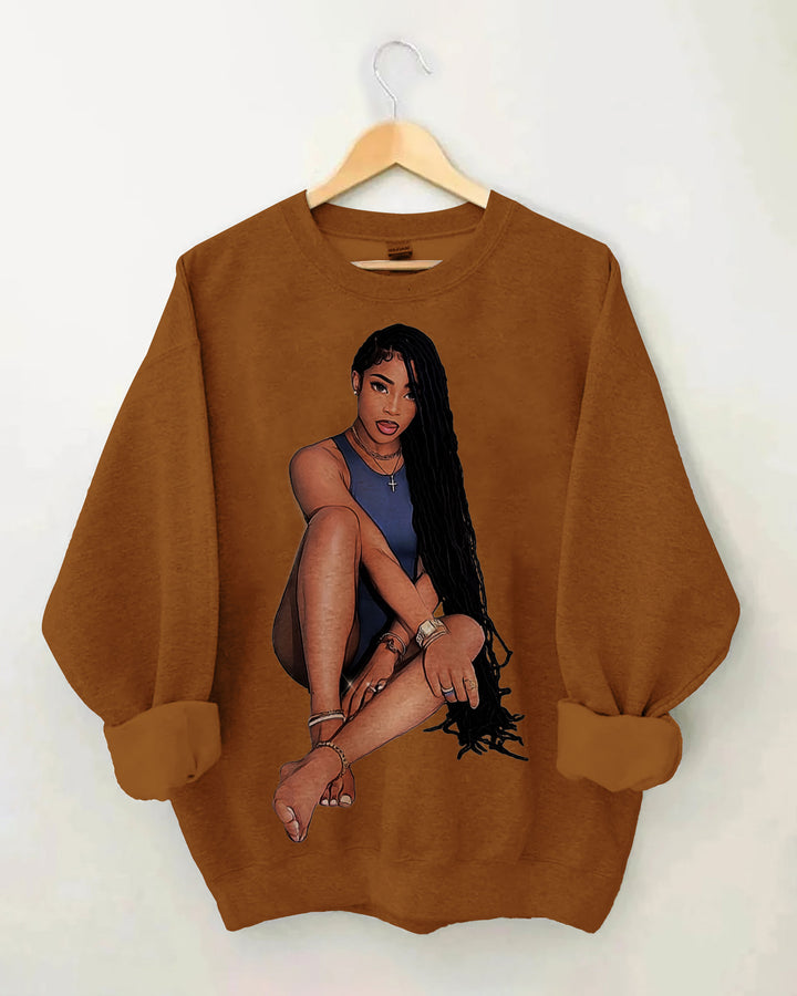 Brown Girl with Long Braids Long Sleeve Sweatshirt