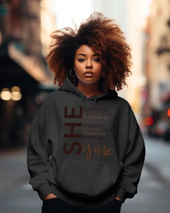 (Brown)She Is Me Long Sleeves Hoodie