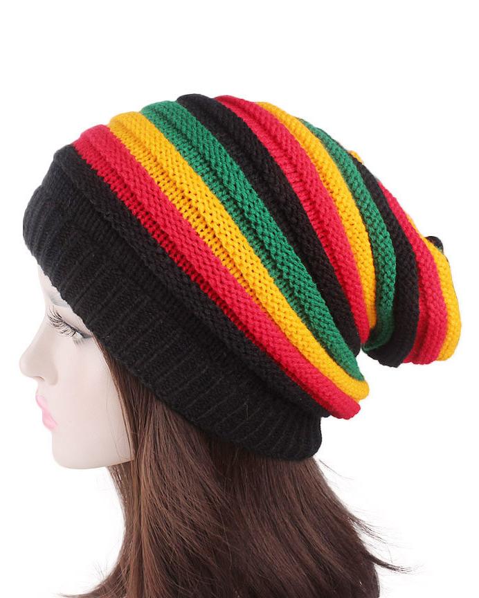 Fashionable Casual Jamaican Warm Colorful Striped Wool Hat