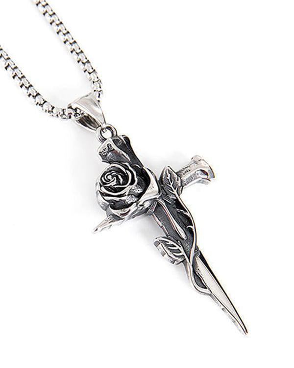 Unisex Rose Cross Faith Necklace