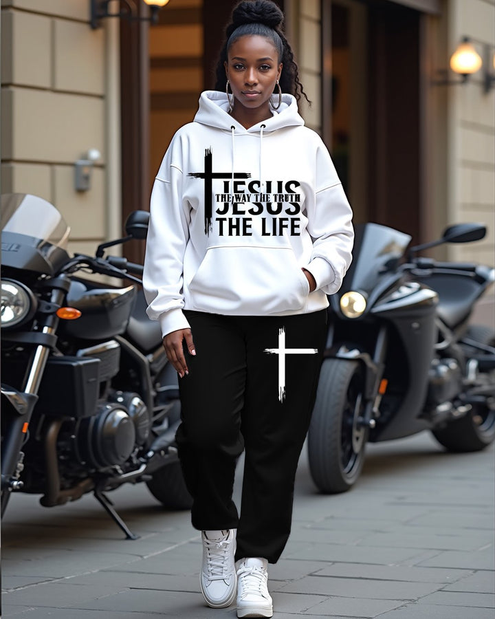 Jesus Pattern Long Sleeve Hoodie Two Pieces Set