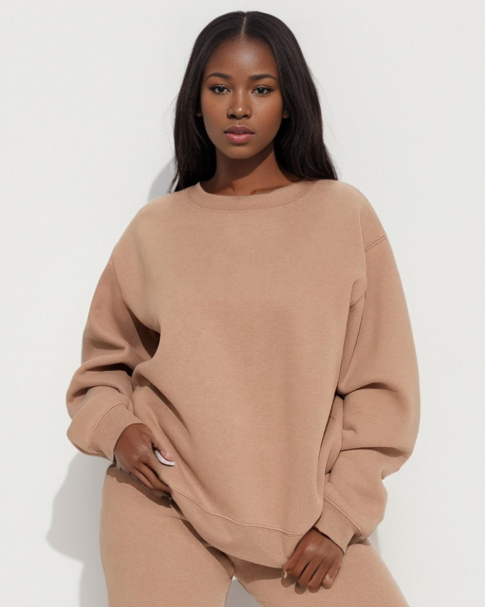 Solid Color Sweatshirt Two Pieces Set