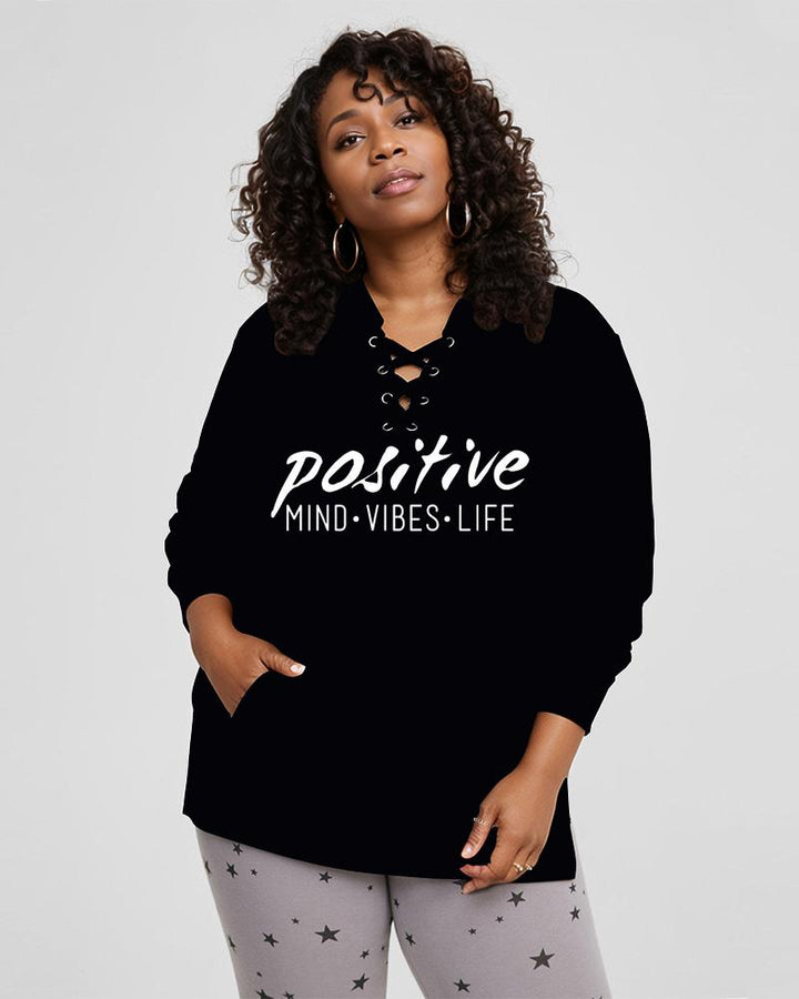 Positive  Lace Up Side Slit Hoodie