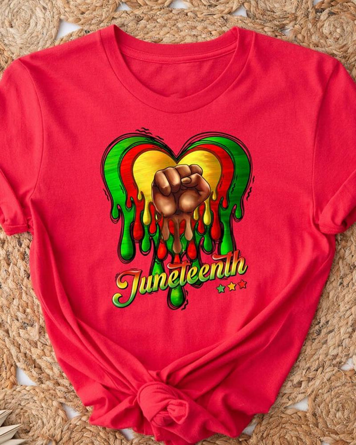 Juneteenth Heart Print Short Sleeve Ladies T-Shirt