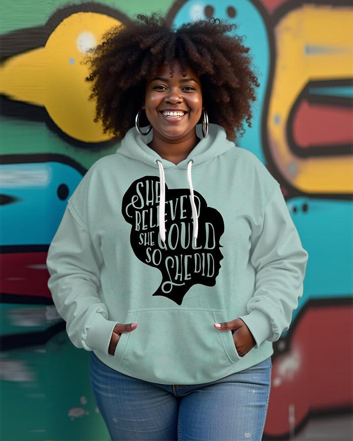 Letter Portrait Print Long-sleeved Hoodie