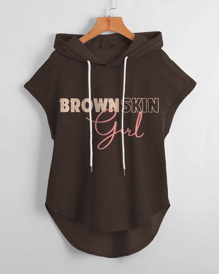 Brown Skin Girl Hem Drawstring Hooded Tee