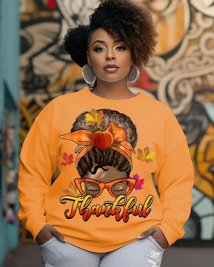 Women's Crewneck Black Girl Give Thanks Printed Long Sleeve Sweatshirt