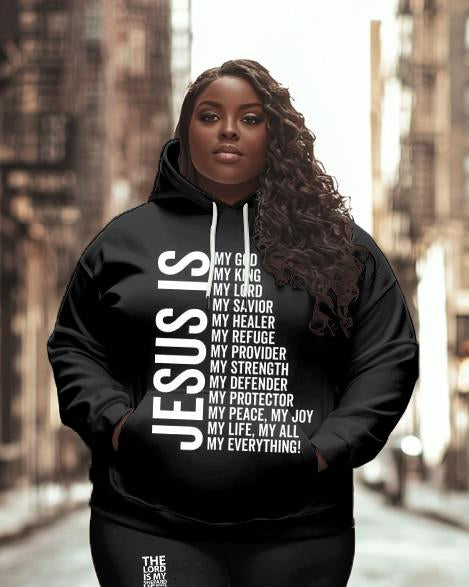 Jesus Is My All Anything Letter Print Long Sleeve Hoodie Two Pieces Set