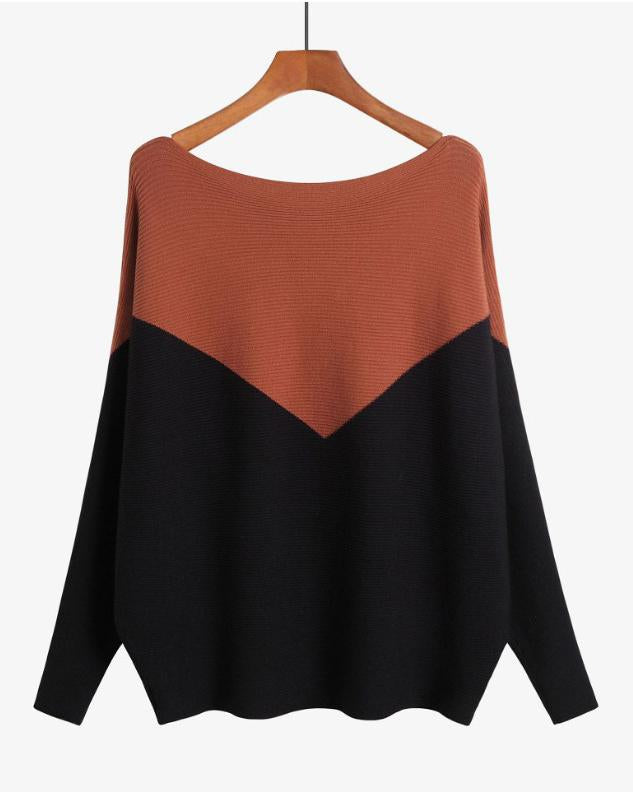 Women's Stylish Off-shoulder Top Irregular Splicing Loose Batwing Pullover Sweater