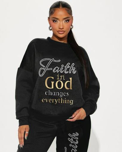 Faith In God Changes Everything Crew Neck Sweatshirt Two Pieces Set