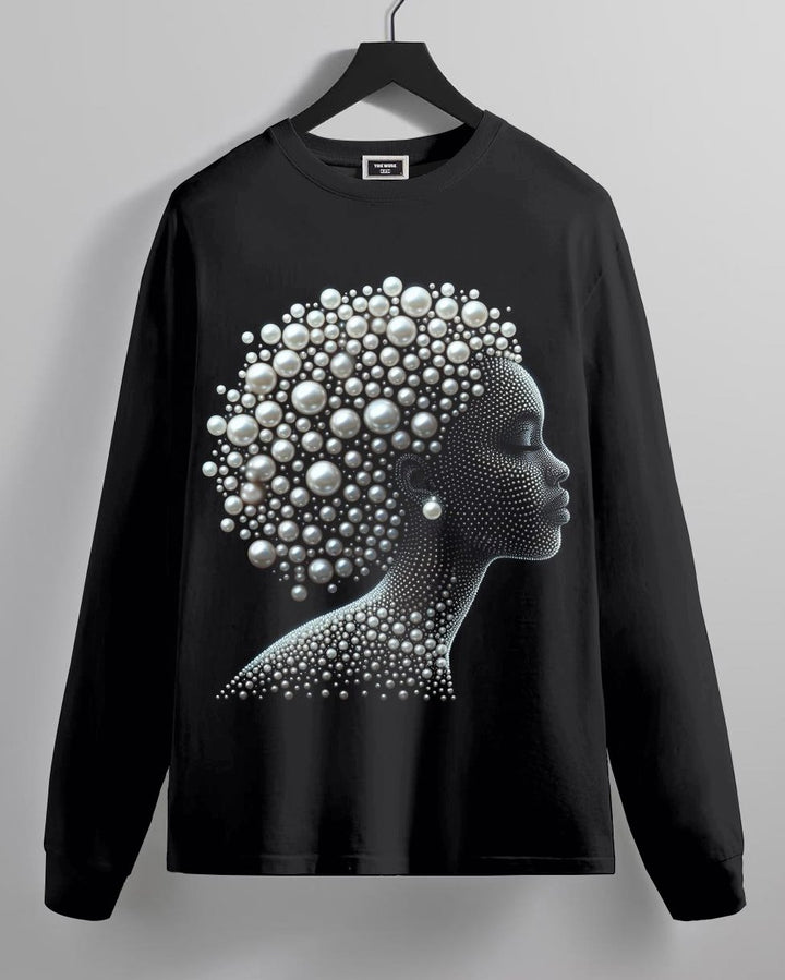 Black Pearls and Girl Cotton Crew Neck Long Sleeve T-shirt