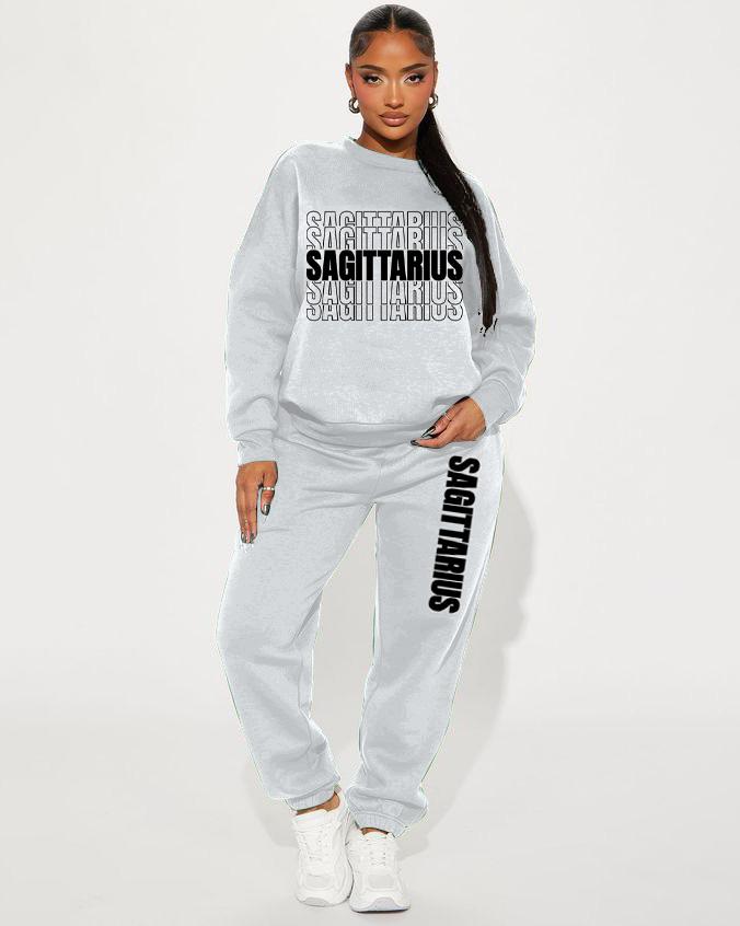 Gray Stacked Sagittarius Zodiac Crew Neck Sweatshirt Two Pieces Set