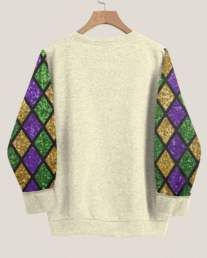 Mardi Gras Afro Messy Bun Mini Crewneck Sweatshirt