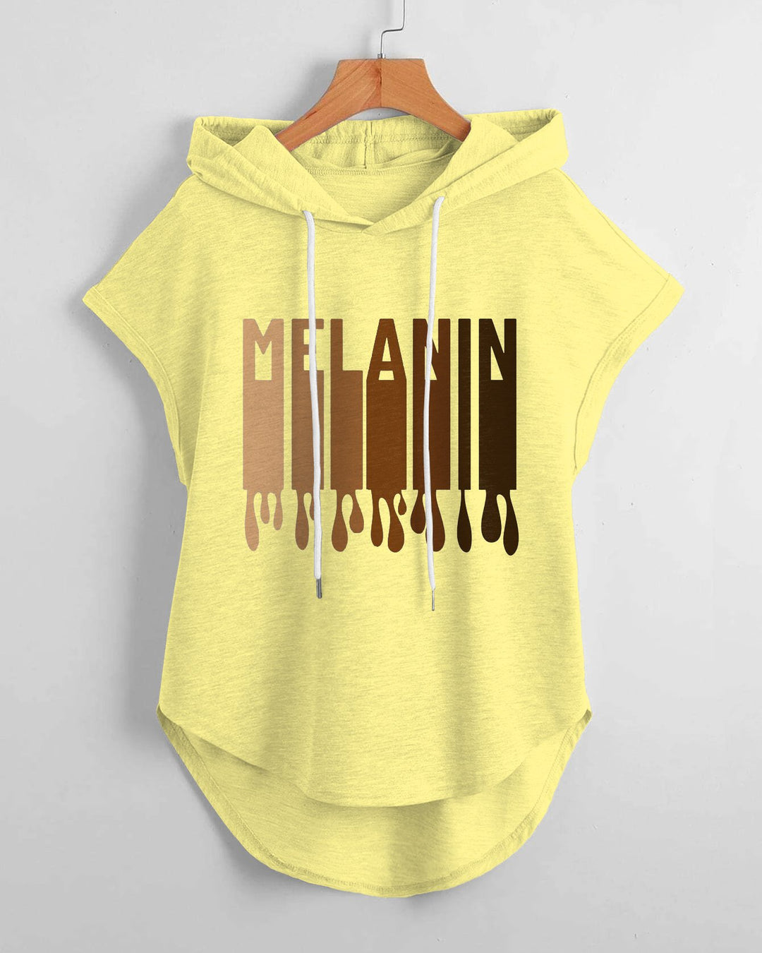 Melanin Dripping Hem Drawstring Hooded Tee