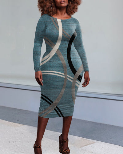 Modern Wavy Circles Design Long Sleeve Bodycon Dress