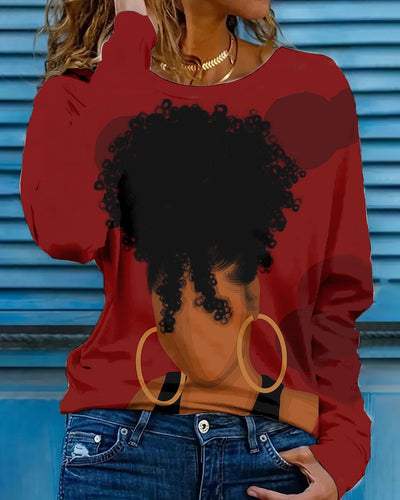Curly Gold Earrings Black Women Long Sleeve T-shirt