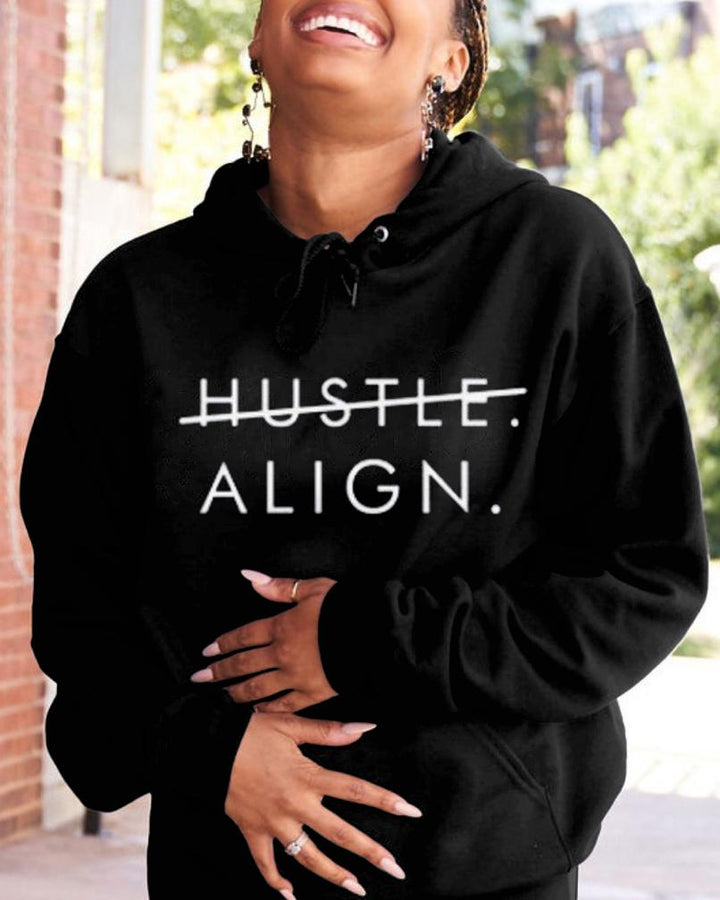 Fashion Daily Hustle Align Letter Print Unisex Long-sleeved Hoodie