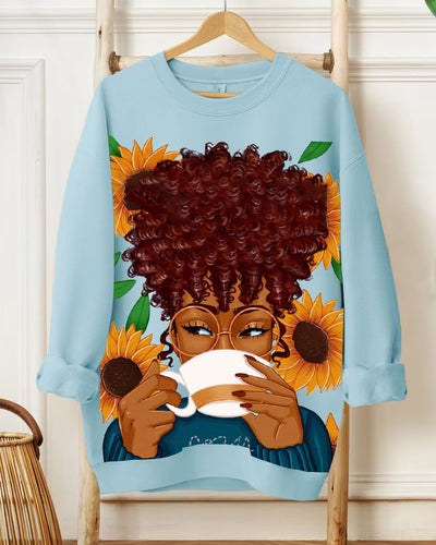 Coffee Sunflower Brown Girl Long Sleeve Sweatshirt