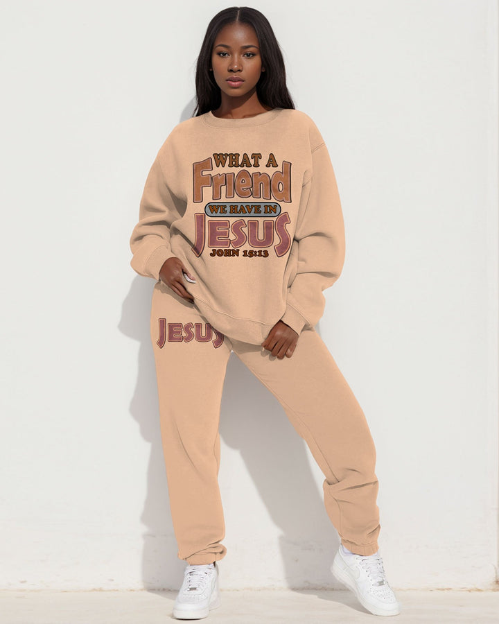 WHAT A Friend WE HAVE IN JESUS Print Long Sleeve Sweatshirt Two Pieces Set