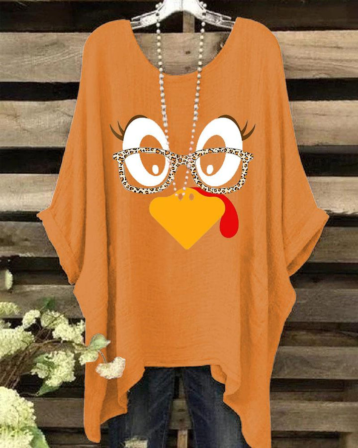 Women's Thanksgiving Turkey Print Dolman Sleeve Crewneck Blouses