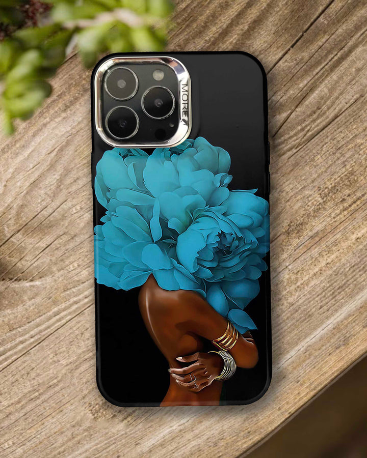 Blue Flowers Black Women Print IPhone Case