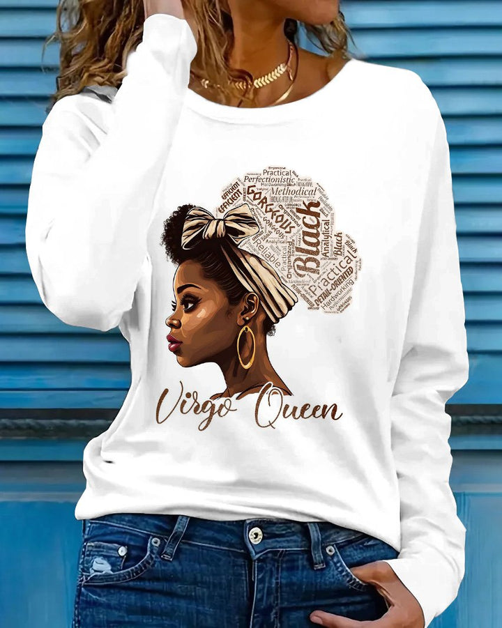 Virgo Queen Print Crew Neck Long Sleeve T-shirt