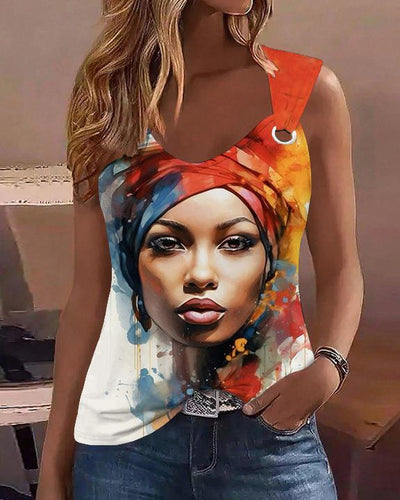 African Women Oil Painting Sleeveless Steel Rims Vest