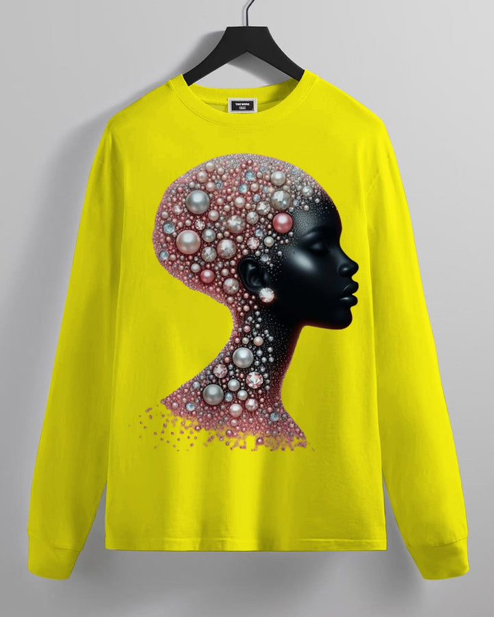 Yellow Diamond Pearl Girl Cotton Crew Neck Long Sleeve T-shirt