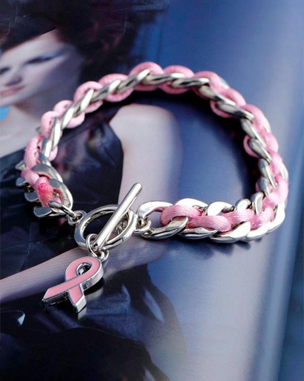 Braided Pink Ribbon Bracelet