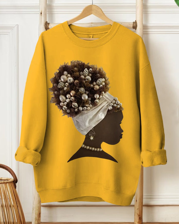 Creative 3D Pearl Girl Casual Yellow Cotton Long Sleeve Sweatshirt