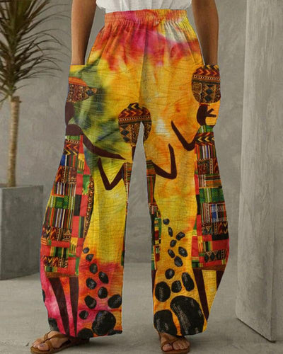 Black Ethnic Style Gradually Changing Color Printed Women's Pants