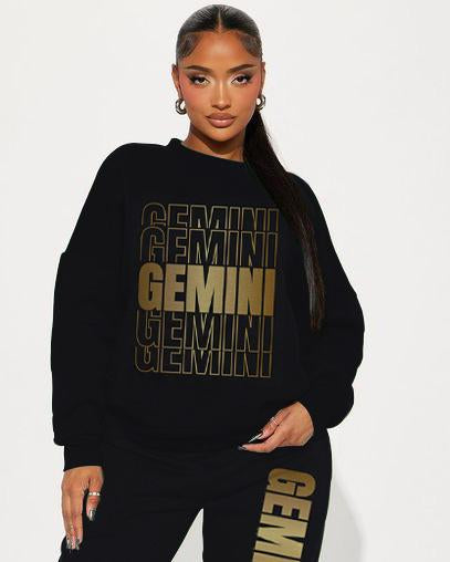 Stacked Gemini Zodiac Crew Neck Sweatshirt Two Pieces Set