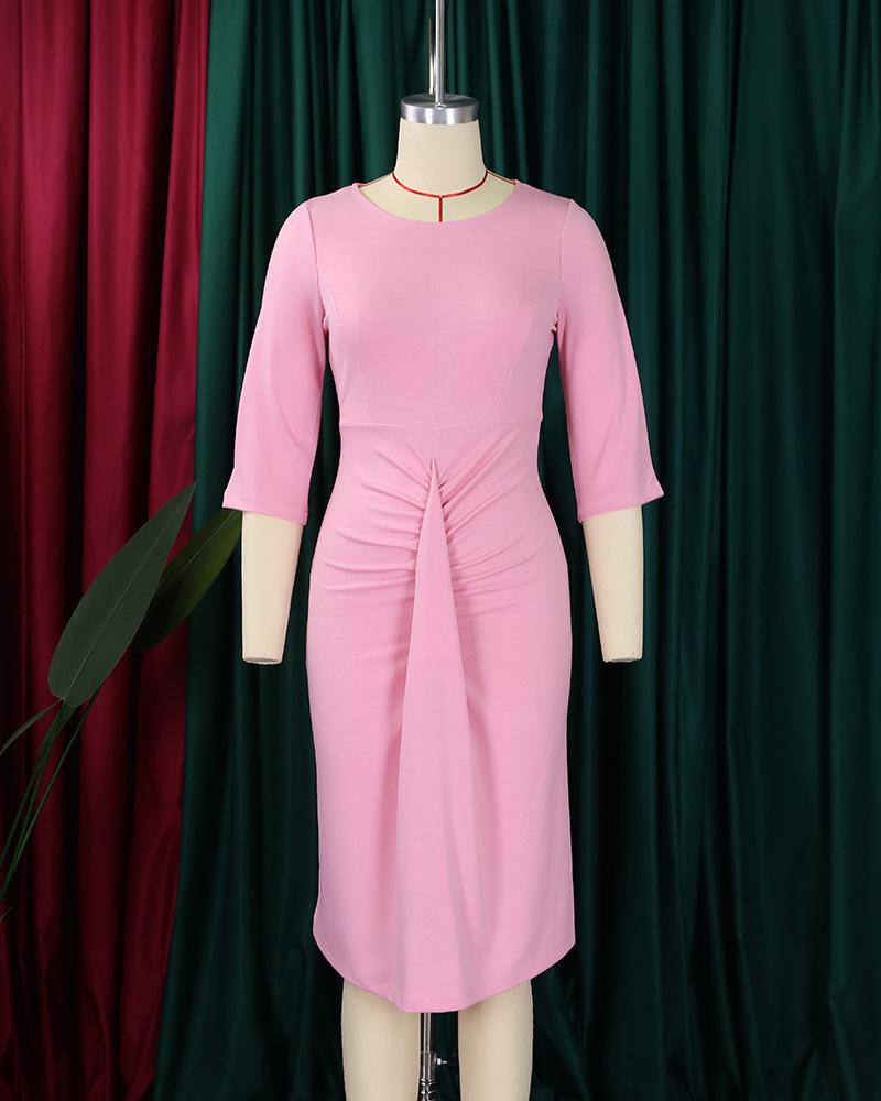 Fashionable and Elegant Pleated Solid Color Hip-hugging Dress