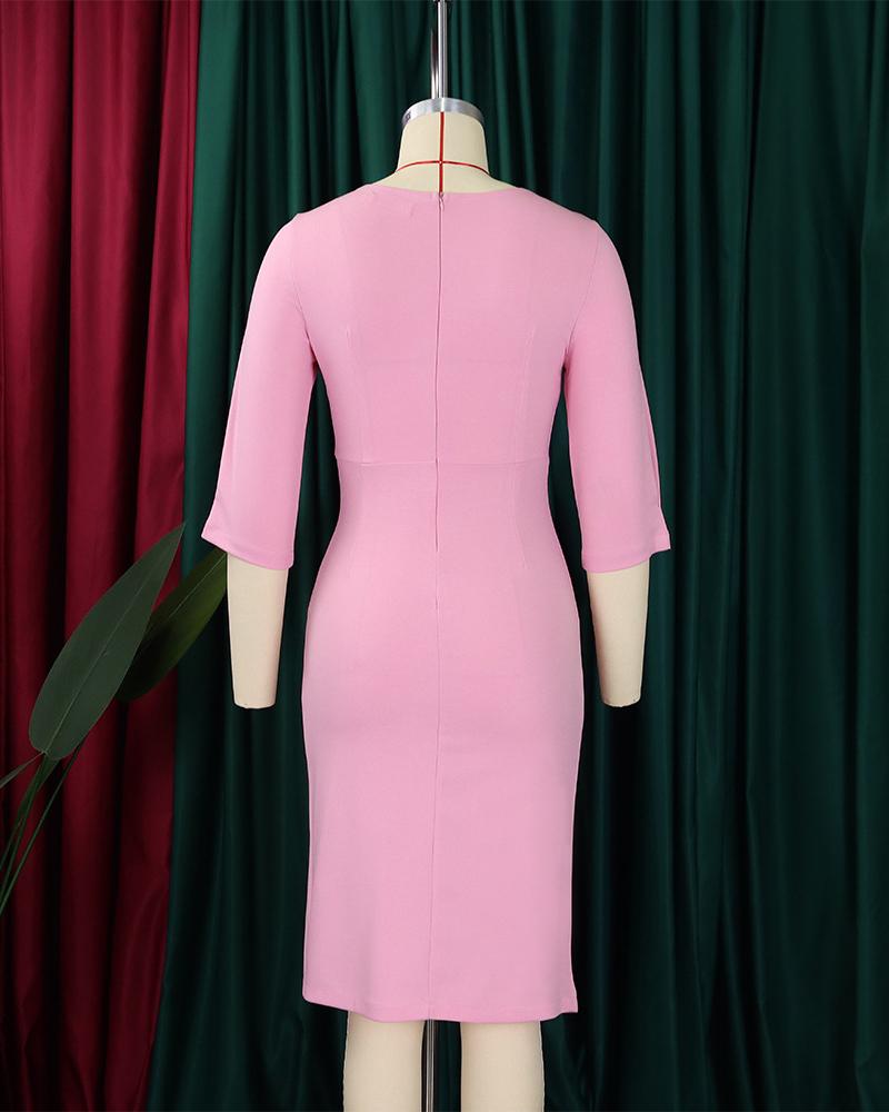 Fashionable and Elegant Pleated Solid Color Hip-hugging Dress