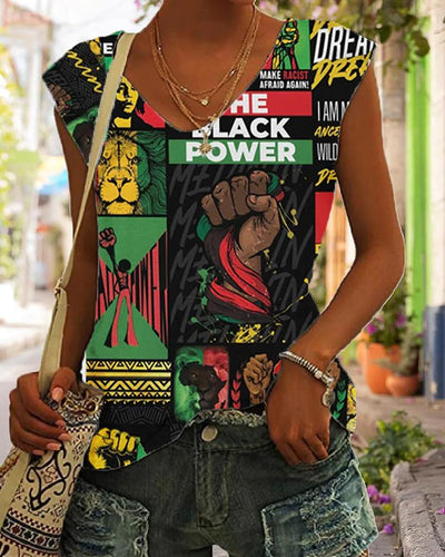 Black Personality Fashion Print Sleeveless Ladies Vest