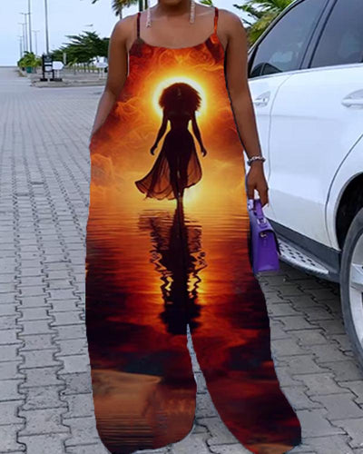 Black Girl Sunset Printed Camisole Jumpsuit