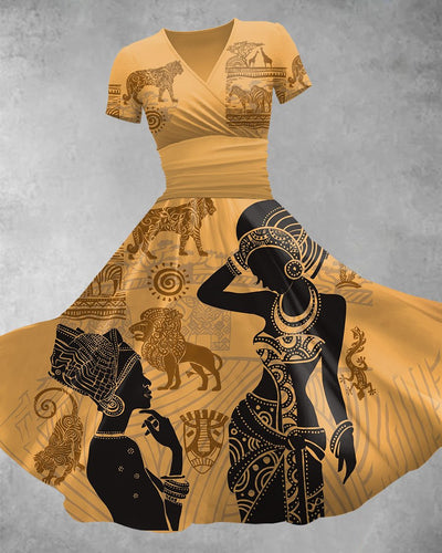 V Neck Traditional Afro Tribal Print Maxi Dress