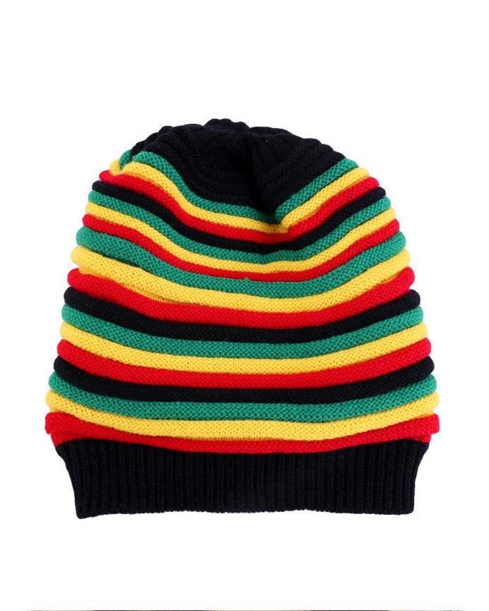 Fashionable Casual Jamaican Warm Colorful Striped Wool Hat