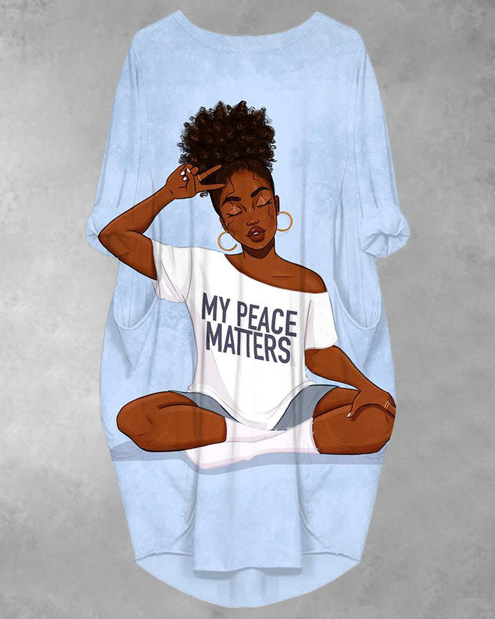 Brown Girl My Peace Matters Pockets Midi Dress