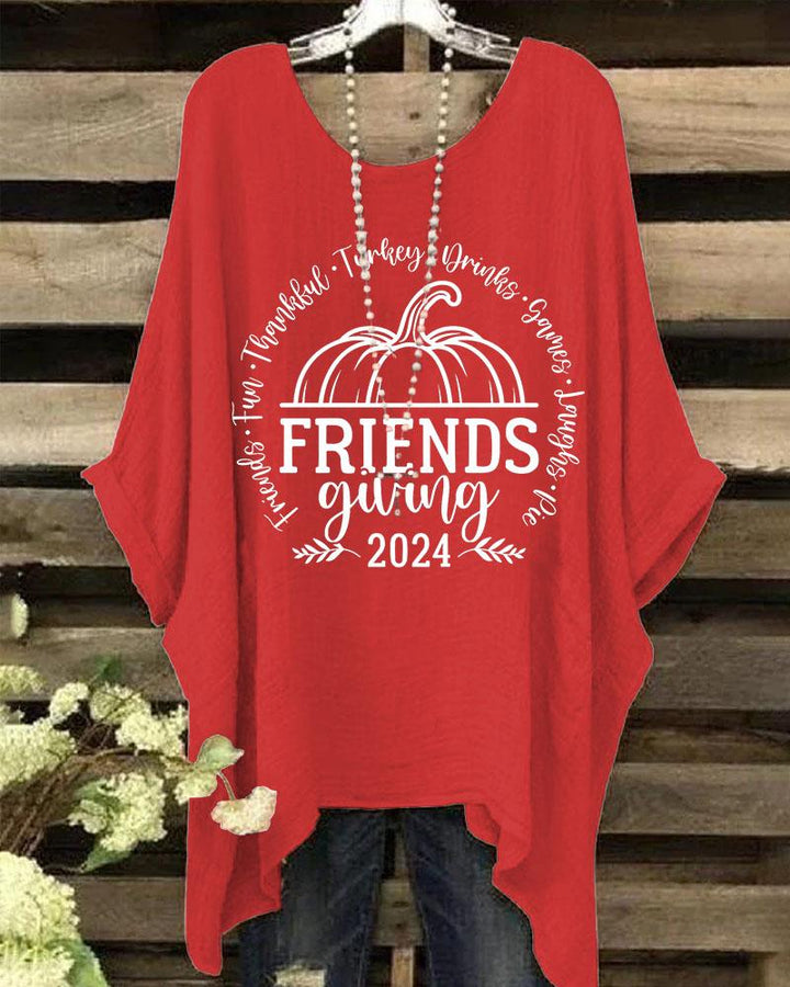 Women's Friends Thanksgiving  Print Batwing Sleeve Crewneck Shirt