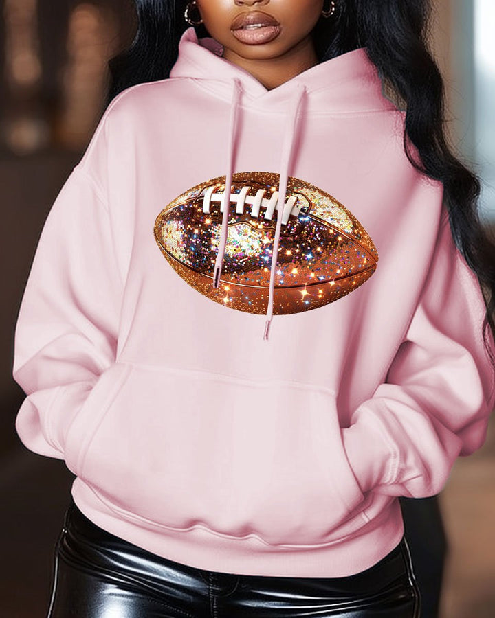 Women's Rugby Print Pocket Long Sleeve Hoodie