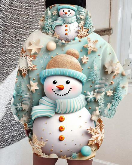 Cartoon Christmas Snowman Long-sleeved Hoodie