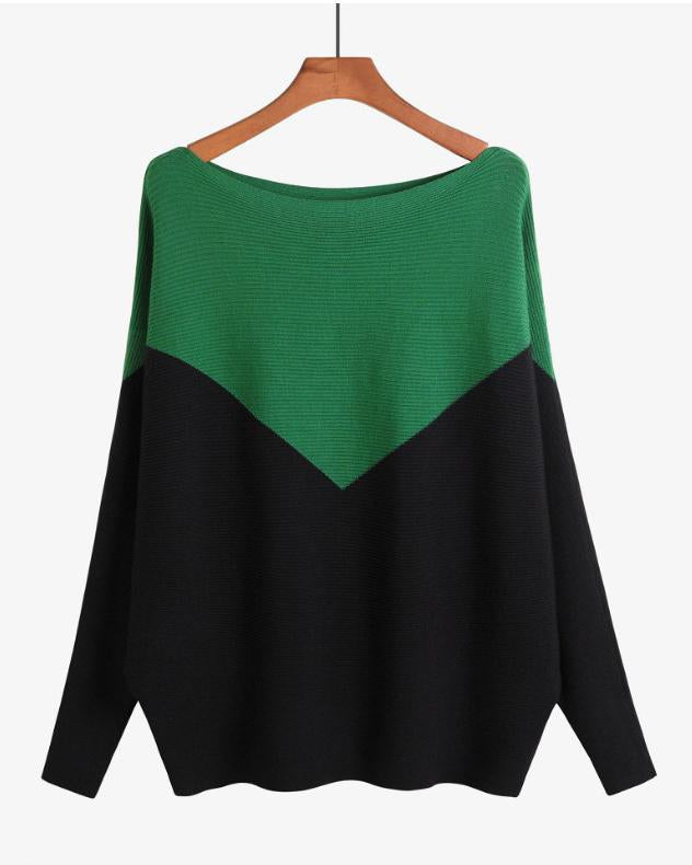 Women's Stylish Off-shoulder Top Irregular Splicing Loose Batwing Pullover Sweater