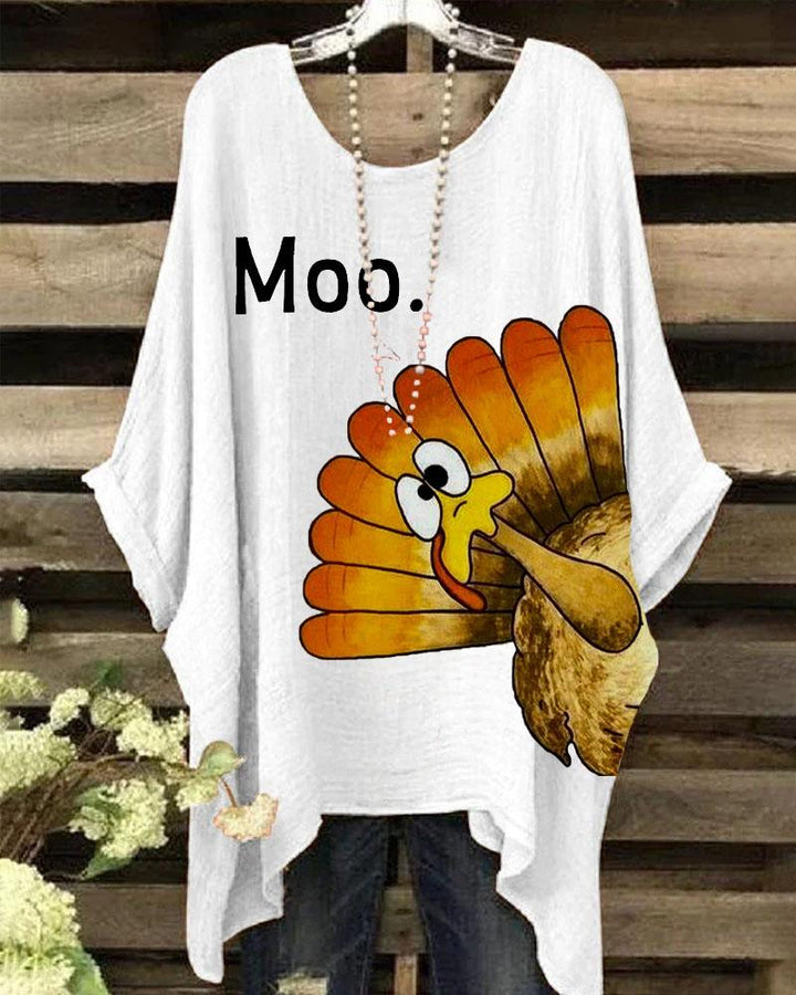 Women Thanksgiving Turkey Dolman Sleeve Round Neck Print Blouse