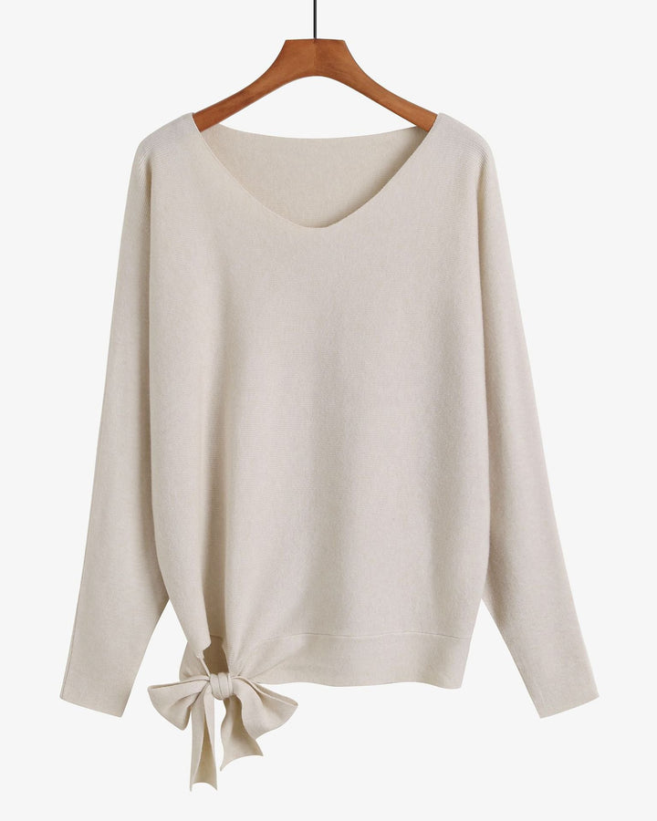 Women's Fashion Casual Lazy Style Tie-Up Loose Batwing Sweater Top