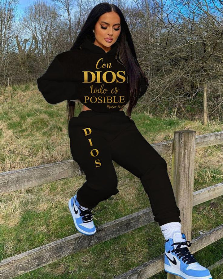 Con Dios To Do Is Posible Long Sleeve Hoodie Two Pieces Set