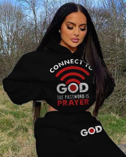 Connect with God Long Sleeve Hoodie Two Pieces Set