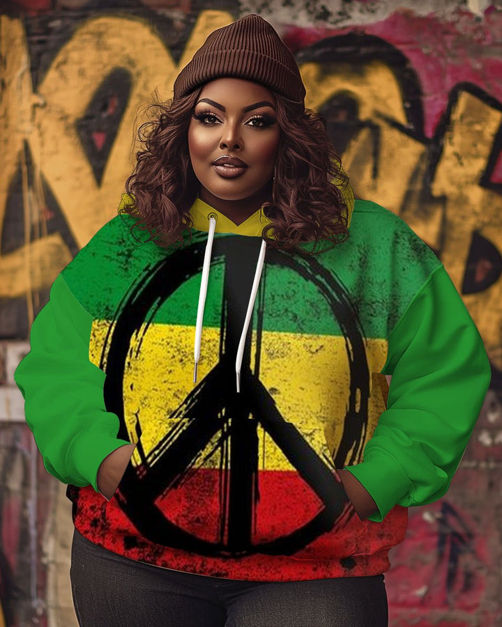 Women's Black Reggae Hip-Hop Printed Hooded Sweats