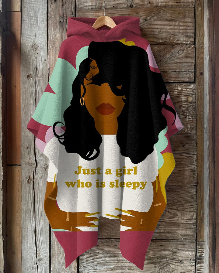 Just A Girl Who Is Sleepy Hooded Warm Shawl Cape